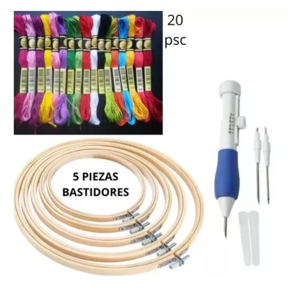 GENERICO - Set De Bordado Bastidores  con Aguja Mágica e Hilos Bordar