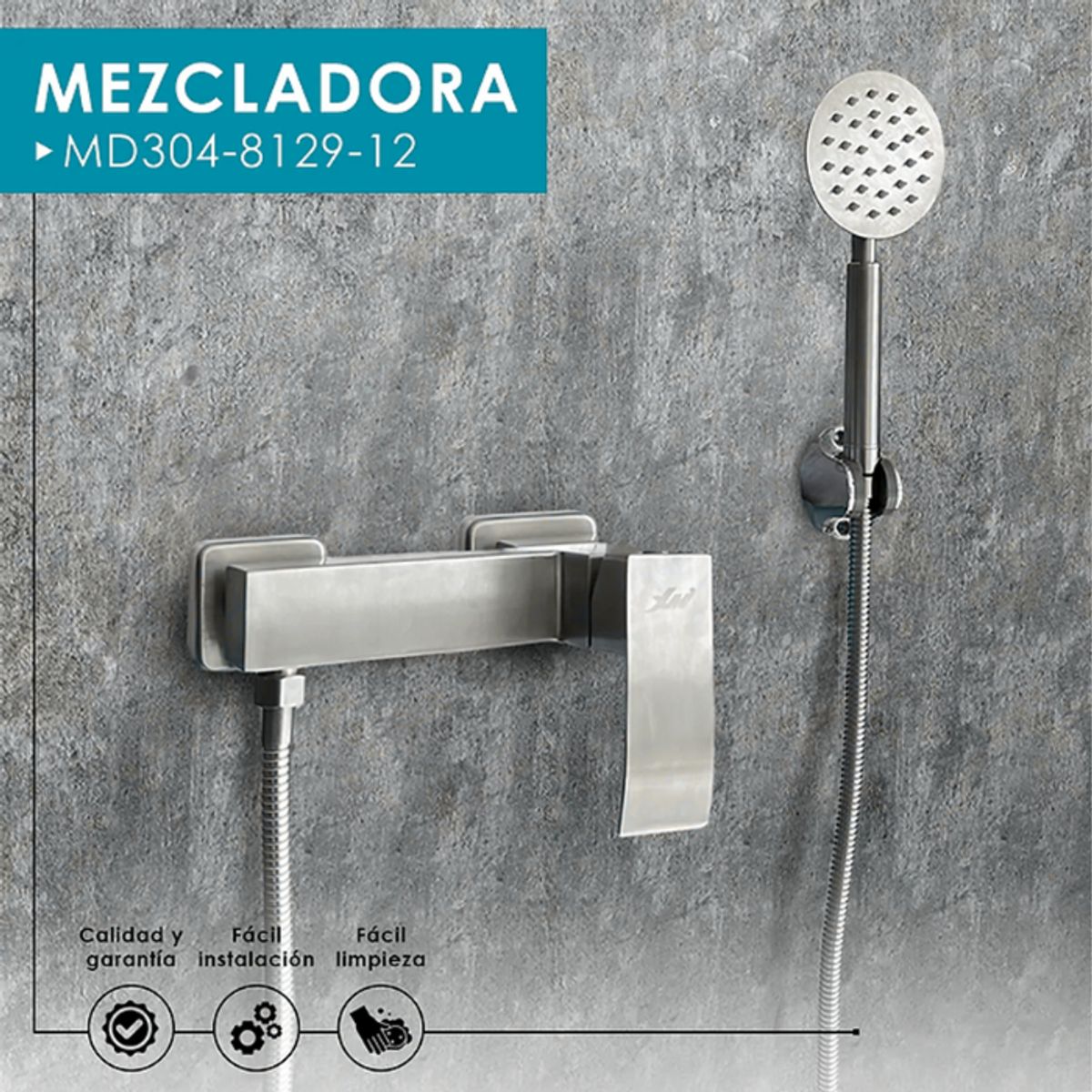 XM - MEZCLADORA PARA DUCHA ACERO MD304-8129-12