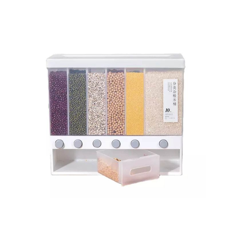 GENERICO - DISPENSADOR DE ARROZ CEREALES MENESTRAS CON 6 DIVISIONES PARA COCINA