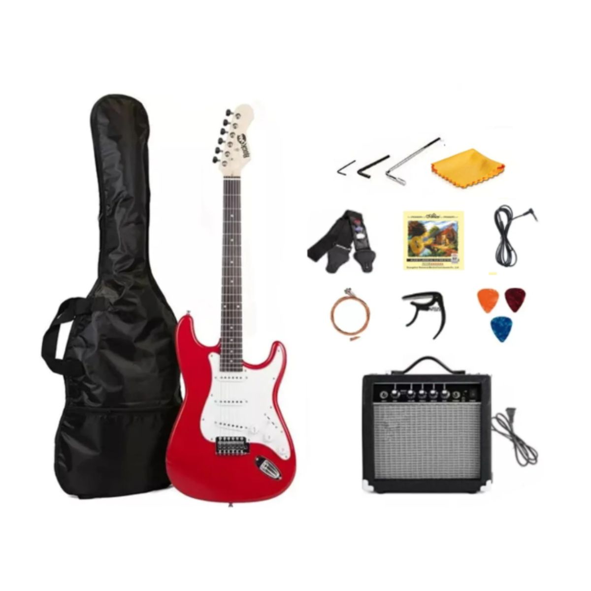GENERICO - KIT DE GUITARRA ELECTRICA ROJA CON AMPLIFICADOR