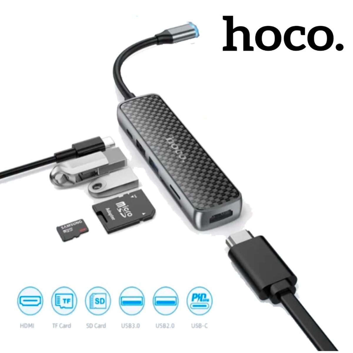 HOCO - Lector Multipuerto Adaptador 6 En 1 Hoco Hb24 Multifunción Usb-c 60w