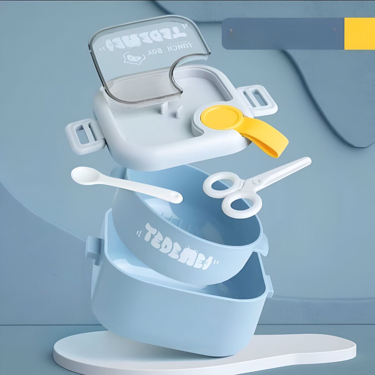 ELMEJORPRECIO - Set De Taper Portátil Con Cucharita Bowl Y Tijera Celeste