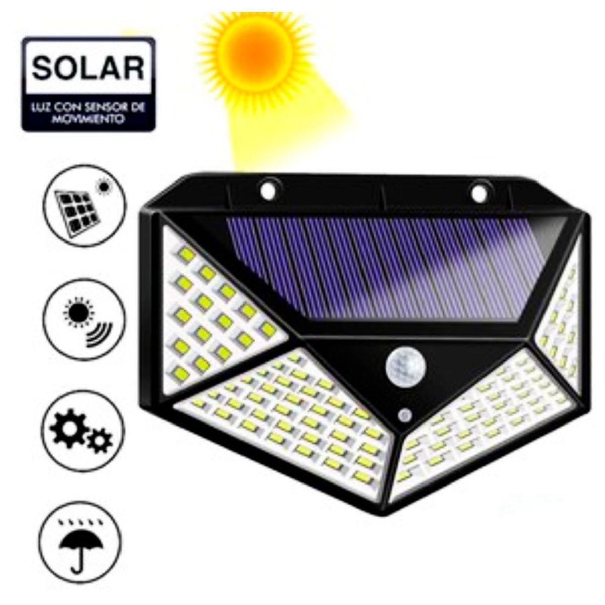 GENERICO - Foco Lampara Luz LED con Panel Solar Bateria Recargable Sensor de Movimiento
