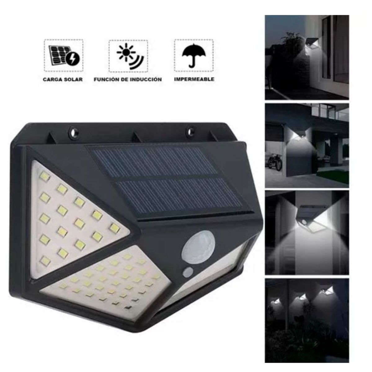GENERICO - Foco Lampara Luz LED con Panel Solar Bateria Recargable Sensor de Movimiento