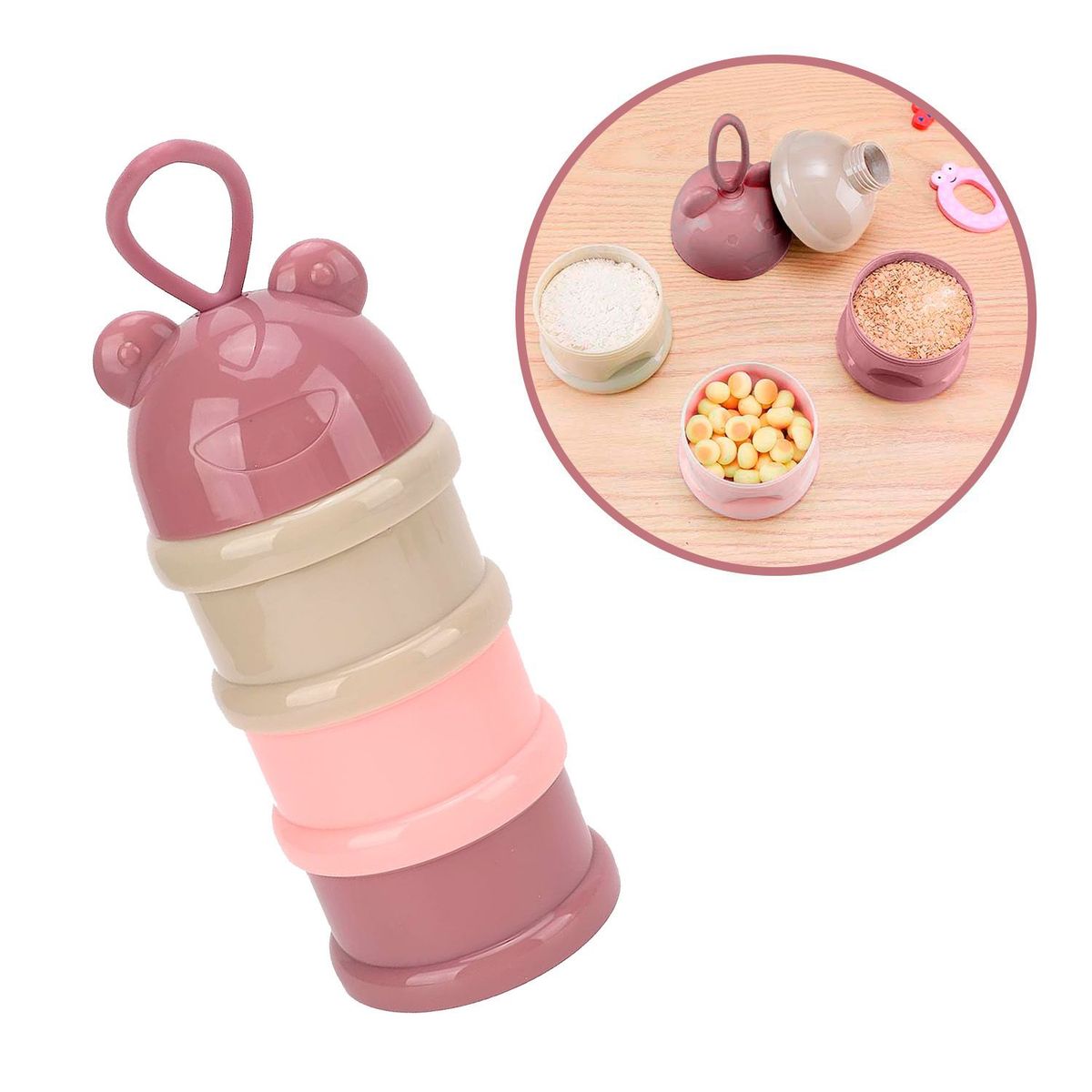 BABYPAL - Dispensador Alimento Bebe Portátil 3 Capas Rosado