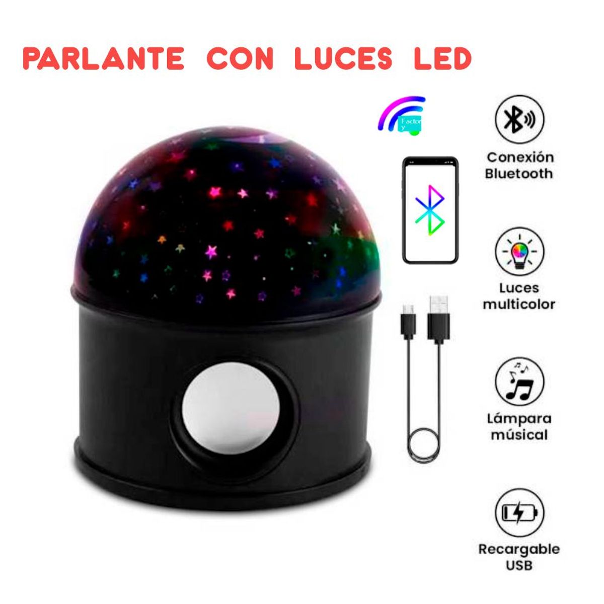 GENERICO - Parlante Bluetooth Bola Mágica Led Proyector Multicolor De Estrellas