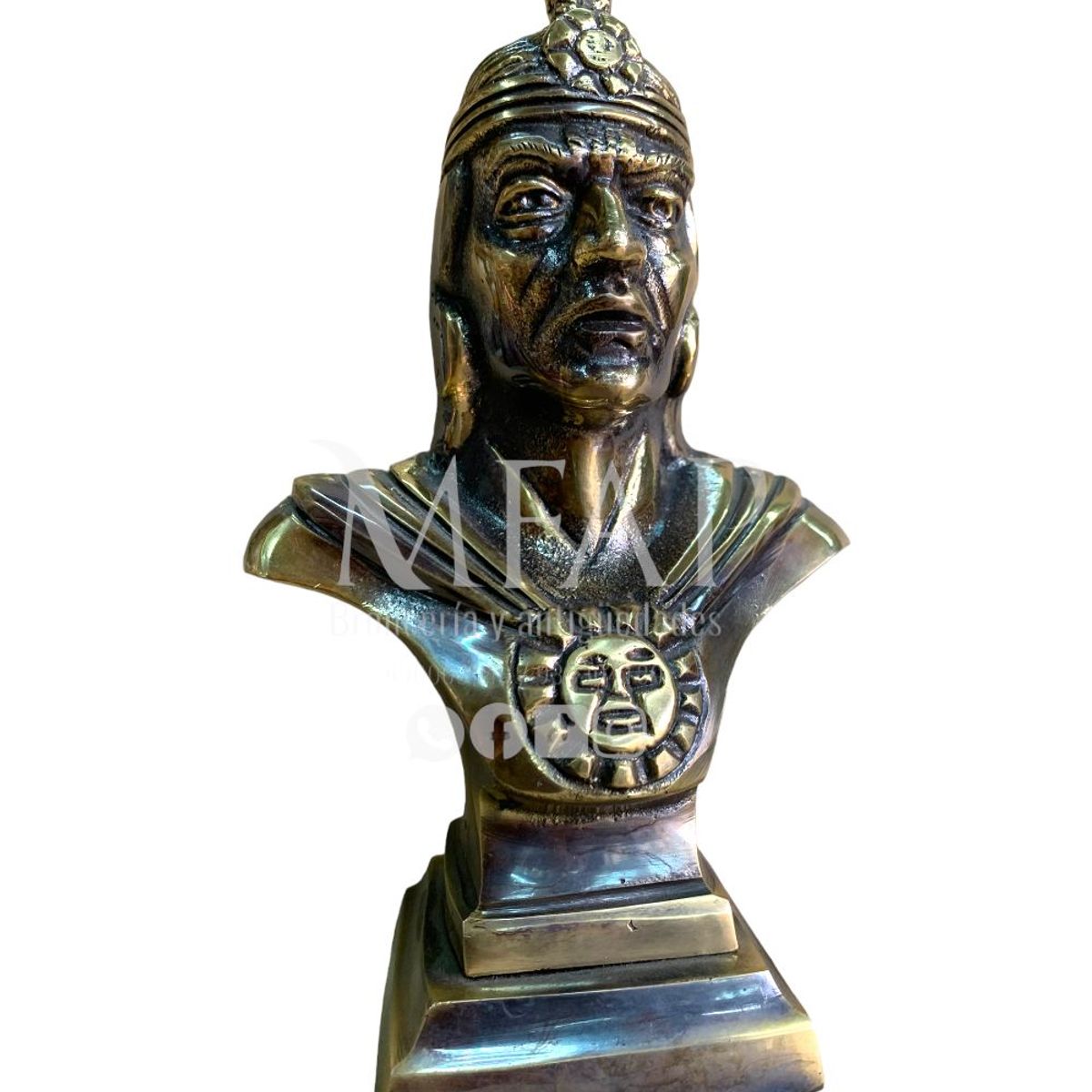 MFAP BRONCERIA Y ANTIGUEDADES - Busto del Inca Pachacutec en bronce 19 cm alto