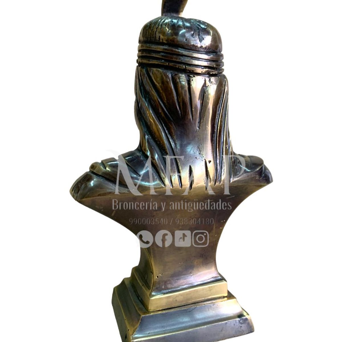 MFAP BRONCERIA Y ANTIGUEDADES - Busto del Inca Pachacutec en bronce 19 cm alto