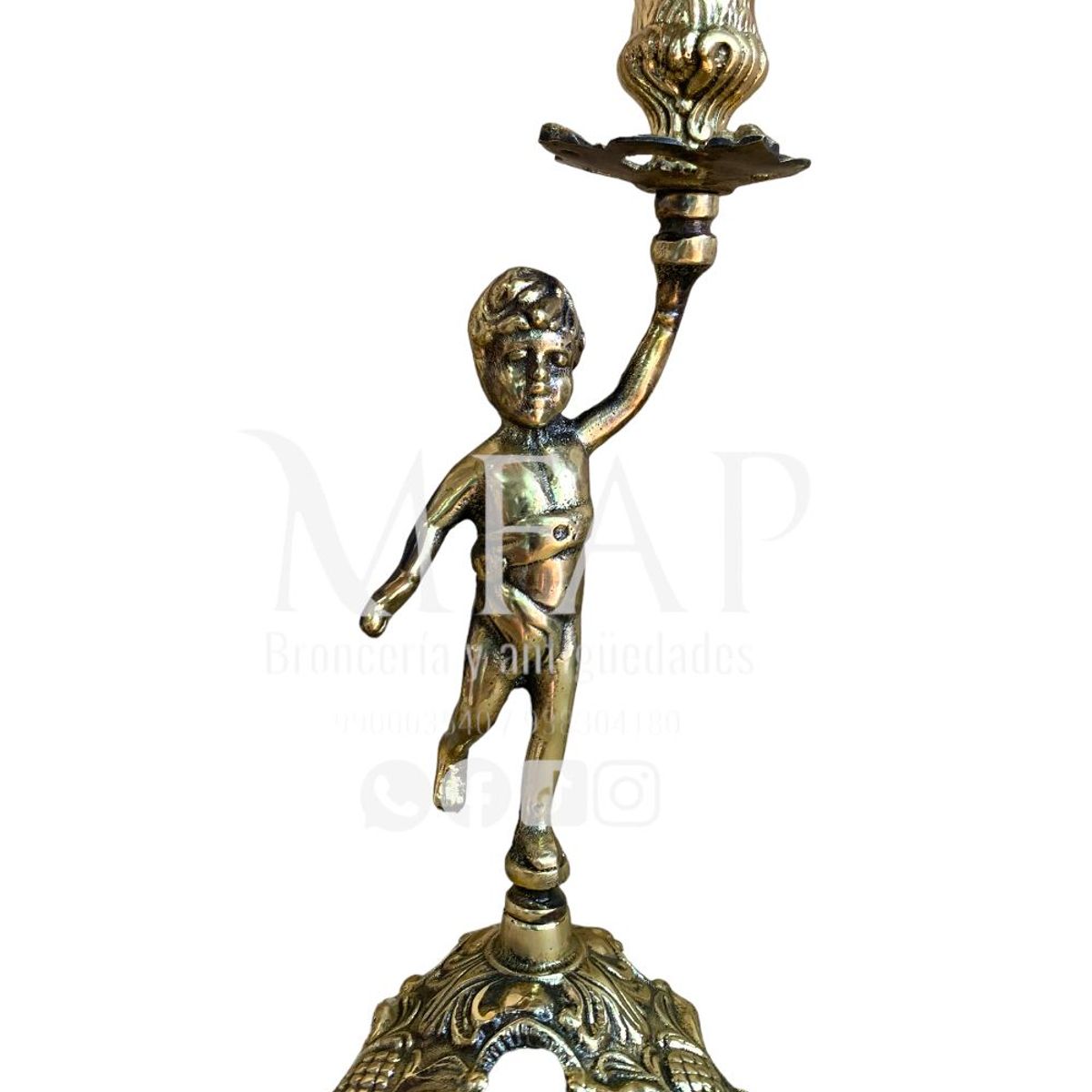 MFAP BRONCERIA Y ANTIGUEDADES - Candelabro querubín de una vela en bronce