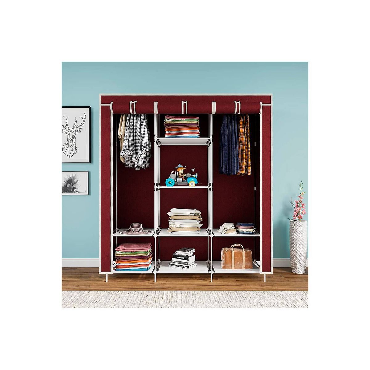 GENERICO - Closet de 3 Cuerpos de Tela Armable - Guinda