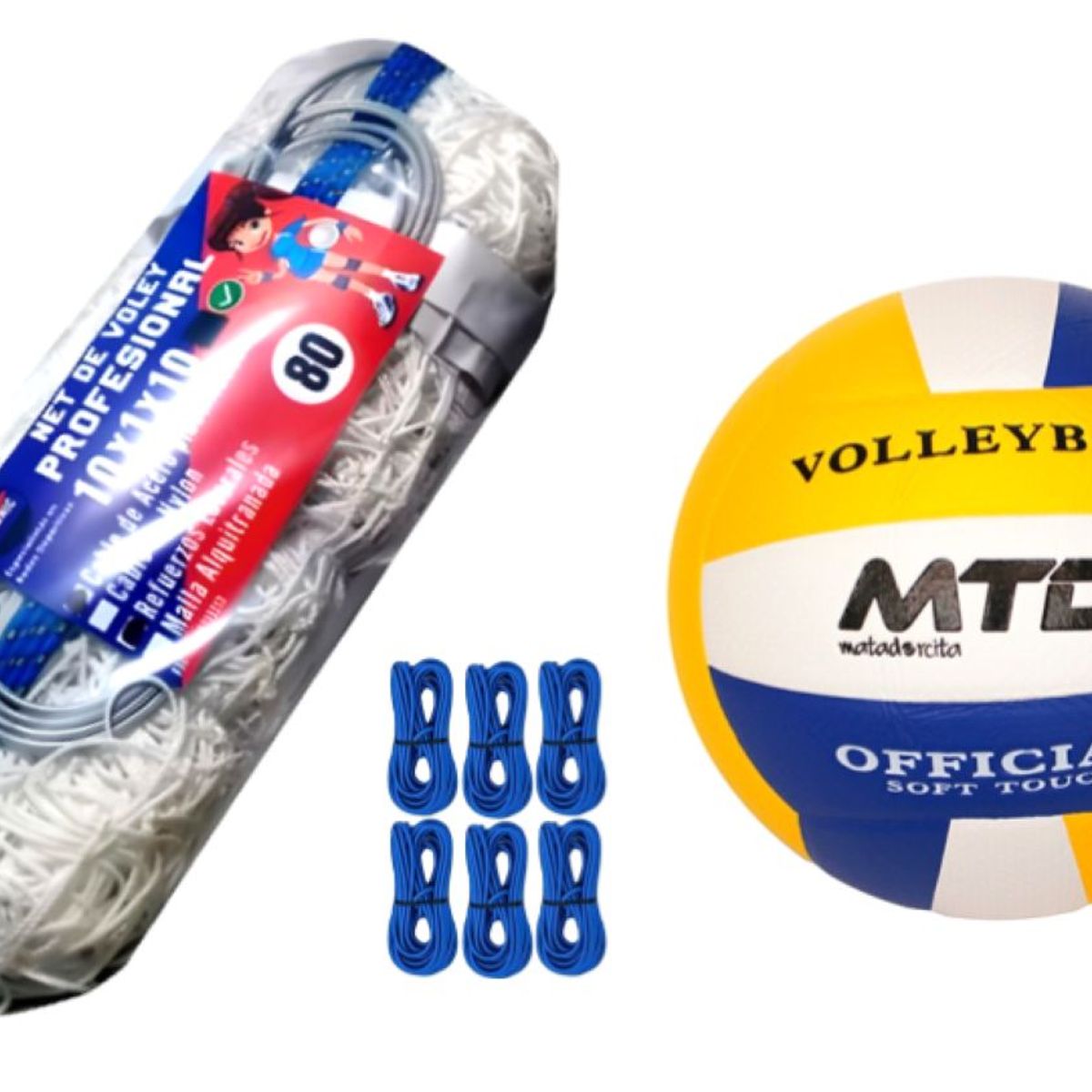 GENERICO - Pack Red Vóley Profesional 80 Blanco Pelota PU Mtd Cuerda