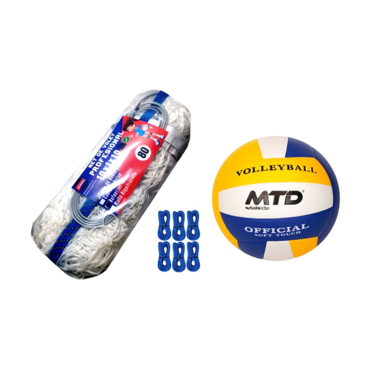 GENERICO - Pack Red Vóley Profesional 80 Blanco Pelota PU Mtd Cuerda