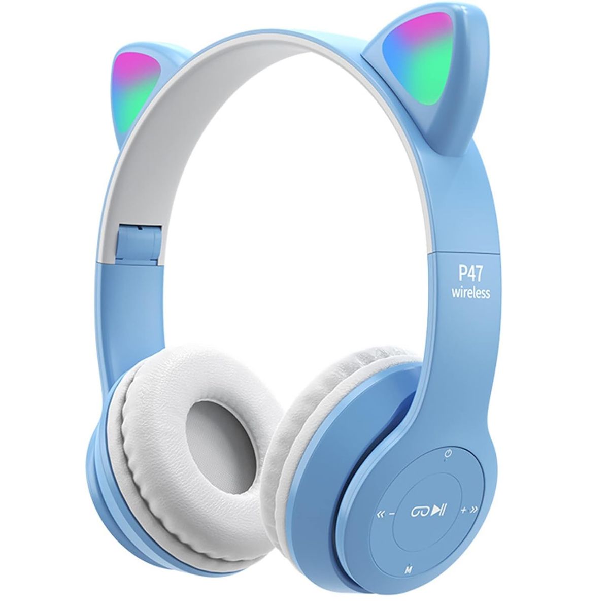 OEM - Auriculares inalámbricos con Bluetooth con orejas de Gatito  Celeste