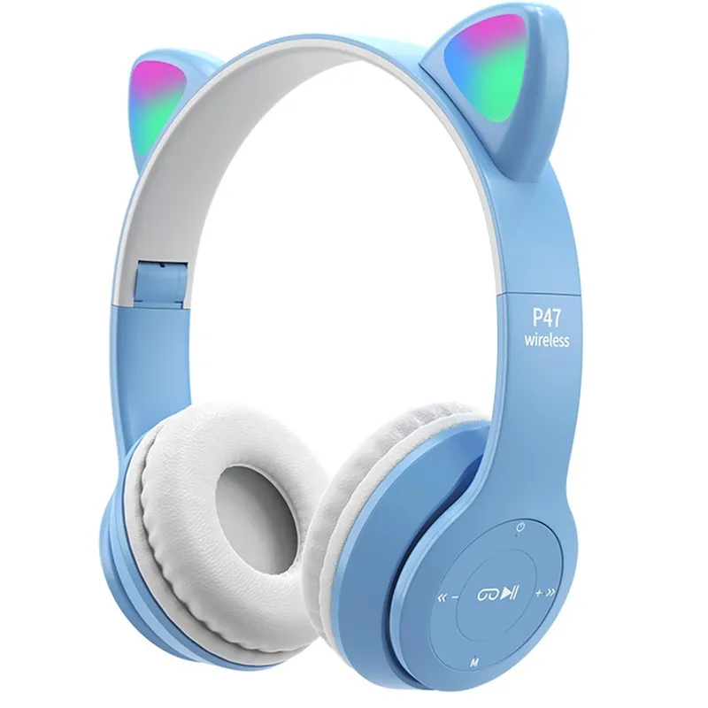 OEM - Auriculares inalámbricos con Bluetooth con orejas de Gatito  Celeste