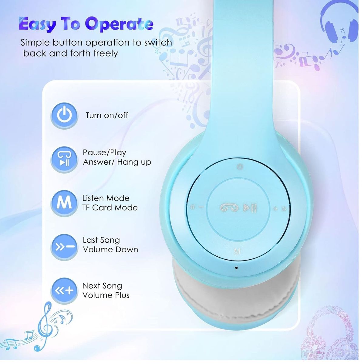 OEM - Auriculares inalámbricos con Bluetooth con orejas de Gatito  Celeste