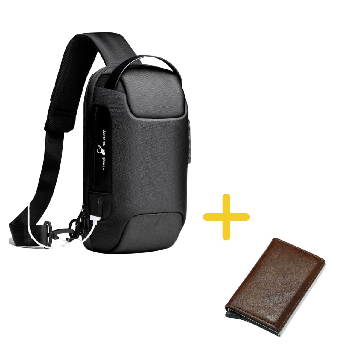 GENERICO - Pack mochila de pecho negro  billetera rfy