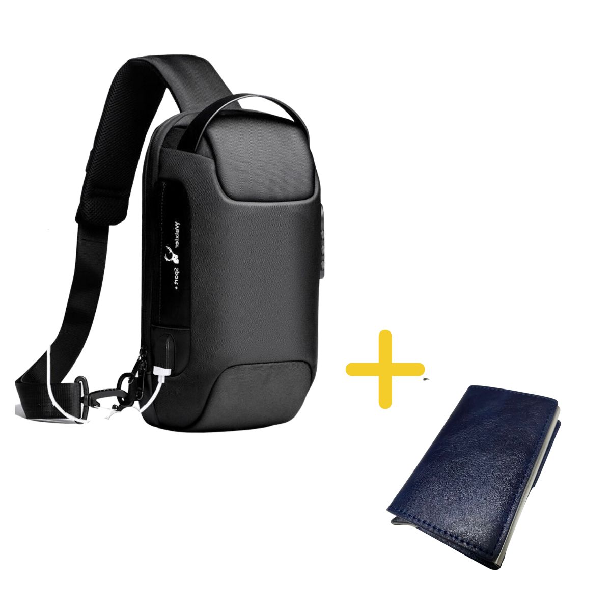 GENERICO - Pack mochila de pecho negro  billetera rfy