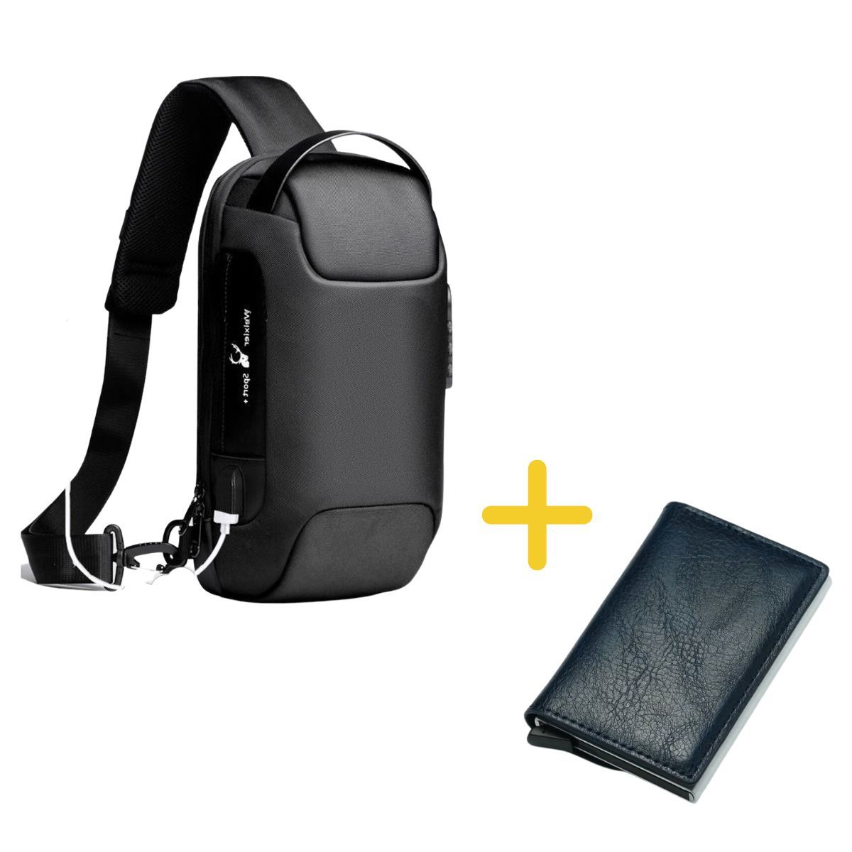 GENERICO - Pack mochila de pecho negro  billetera rfy