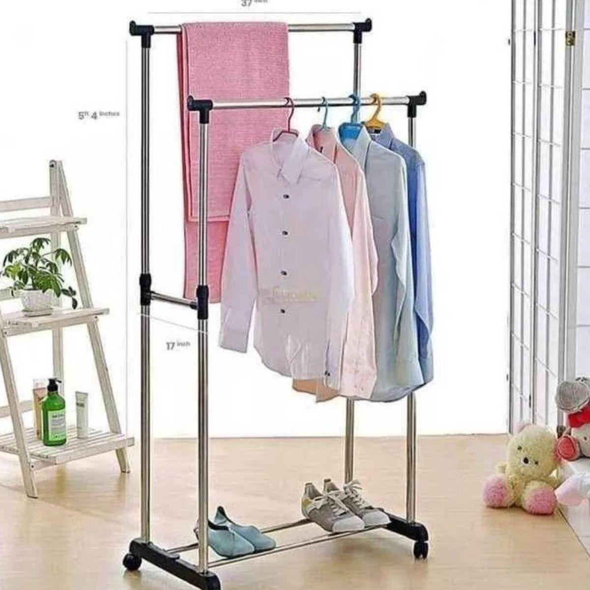 GENERICO - Organizador de Ropa Doble Colgador de Ropa con Ruedas