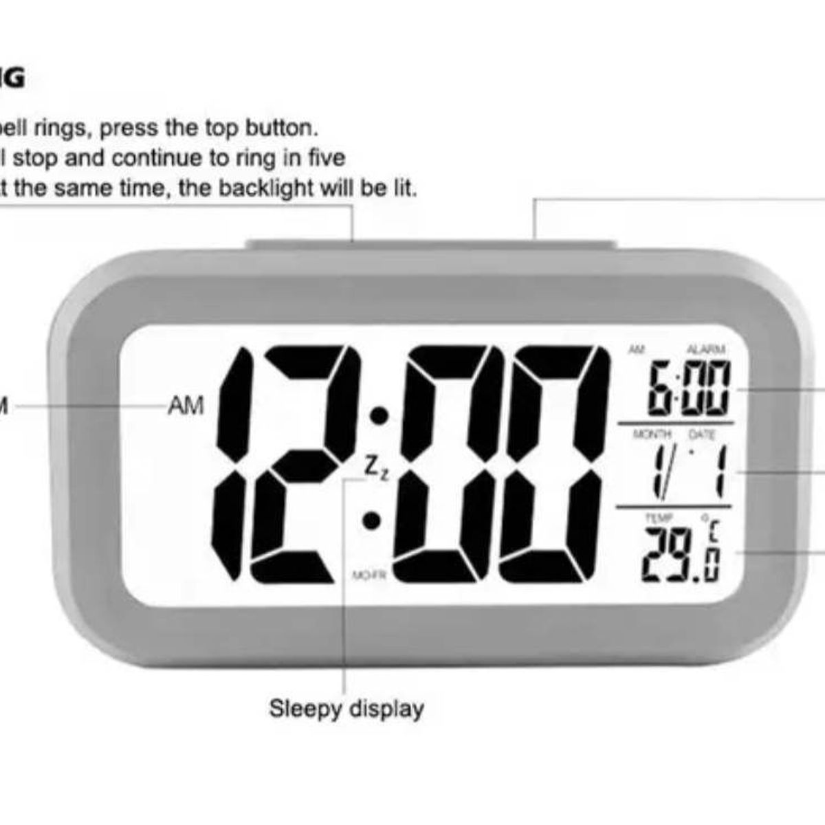 GENERICO - Reloj Despertador C Calendario Temperatura Niños Y Adultos