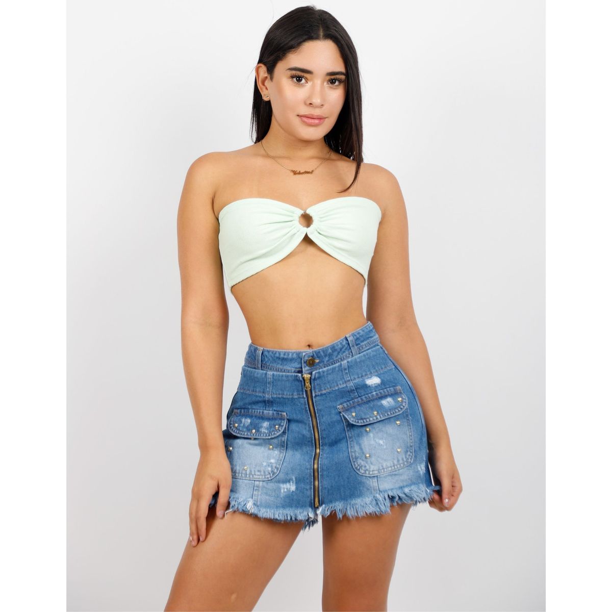 BENCUS JEANS - Falda Short Corta Denim Mujer Cierre