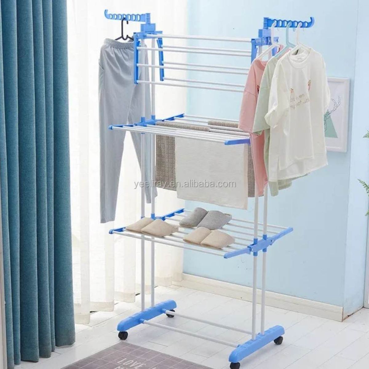 GENERICO - Tendal Plegable de 3 Pisos Organizador de Ropa con Ruedas