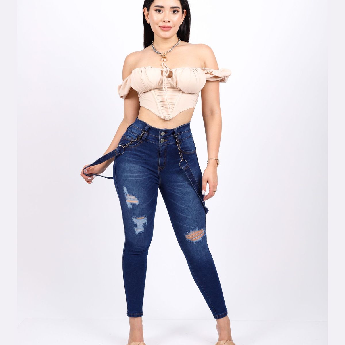 BENCUS JEANS - Pantalón Jeans Mujer Tirantes de cadena