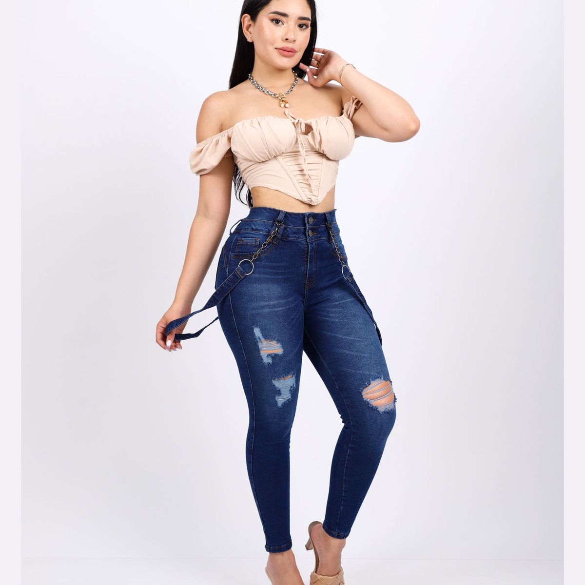 BENCUS JEANS - Pantalón Jeans Mujer Tirantes de cadena