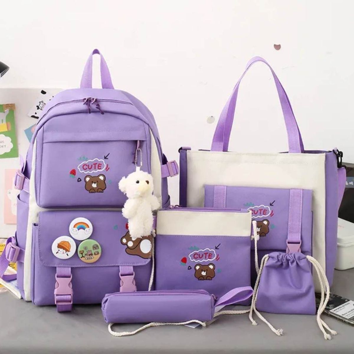 GENERICO - Mochila Kawai de 5 Piezas Bolso - Cartera - Cartuchera - Cartera