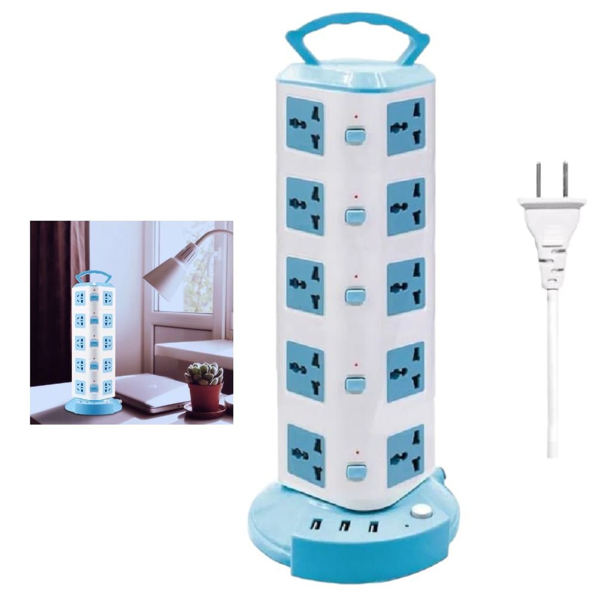 OEM - Torre Vertical Multifuncional 5Niveles (20 Conexiones) y 3 Puertos USB