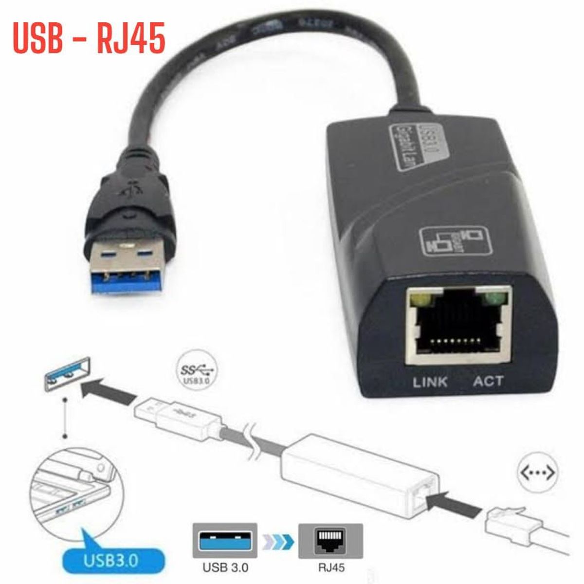OEM - Adaptador de Red RJ45 LAN USB 3.0 Gigabit Ethernet para PC