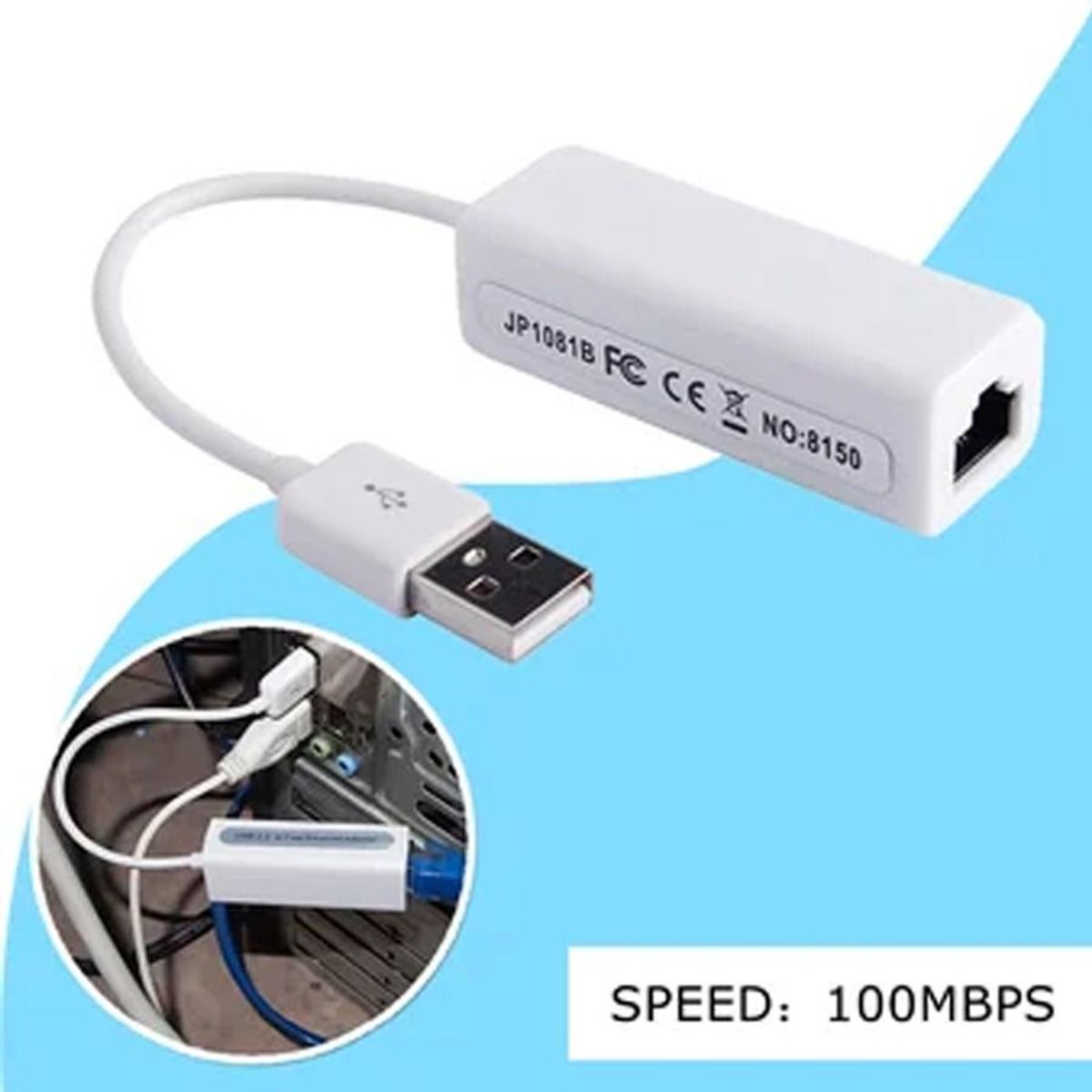 OEM - Adaptador de Red RJ45 LAN a USB 2.0 Ethernet Red White