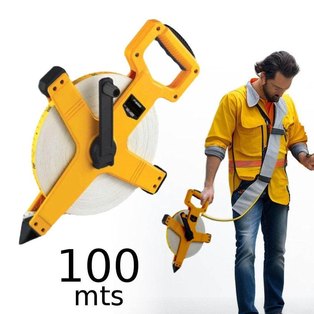 GENERICO - Wincha carrete 100 metros cinta métrica profesional retráctil huincha