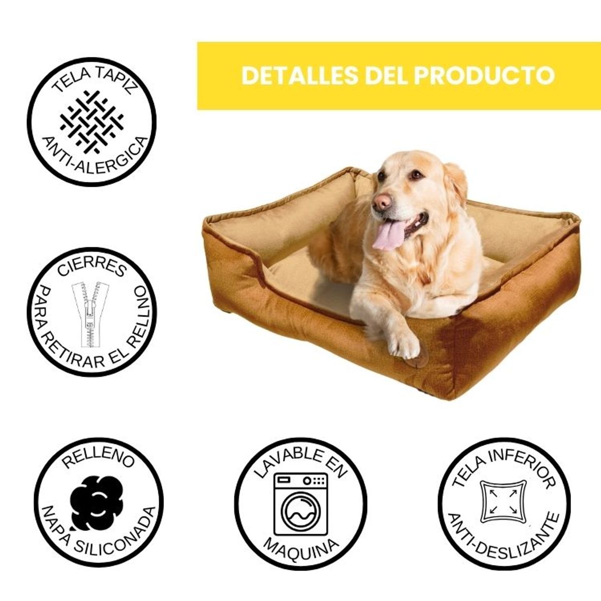 GENERICO - CAMA PARA PERROS 80X70CM TALLA XL ANTIALÉRGICA Y LAVABLE