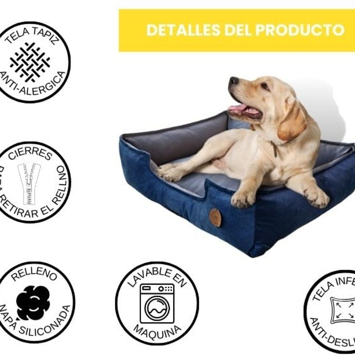 GENERICO - CAMA PARA PERROS 90X75CM TALLA XXL ANTIALÉRGICA Y LAVABLE