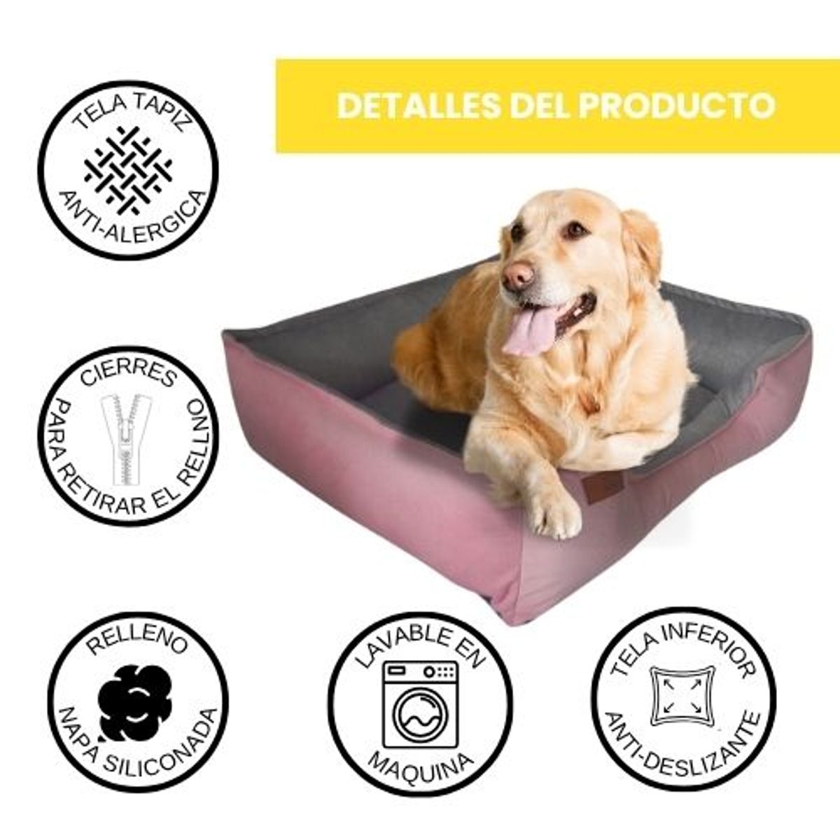 GENERICO - CAMA PARA PERROS 110X80CM TALLA 3XL ANTIALÉRGICA Y LAVABLE