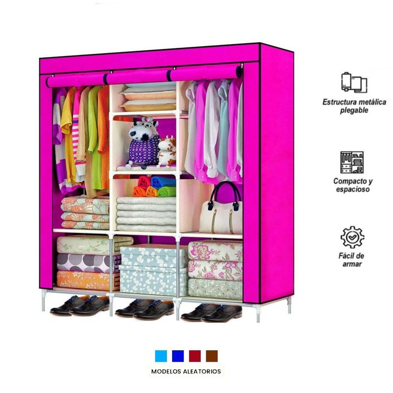 GENERICO - Ropero Perchero Organizador Armario Closet Armable 3 Cuerpos con Funda