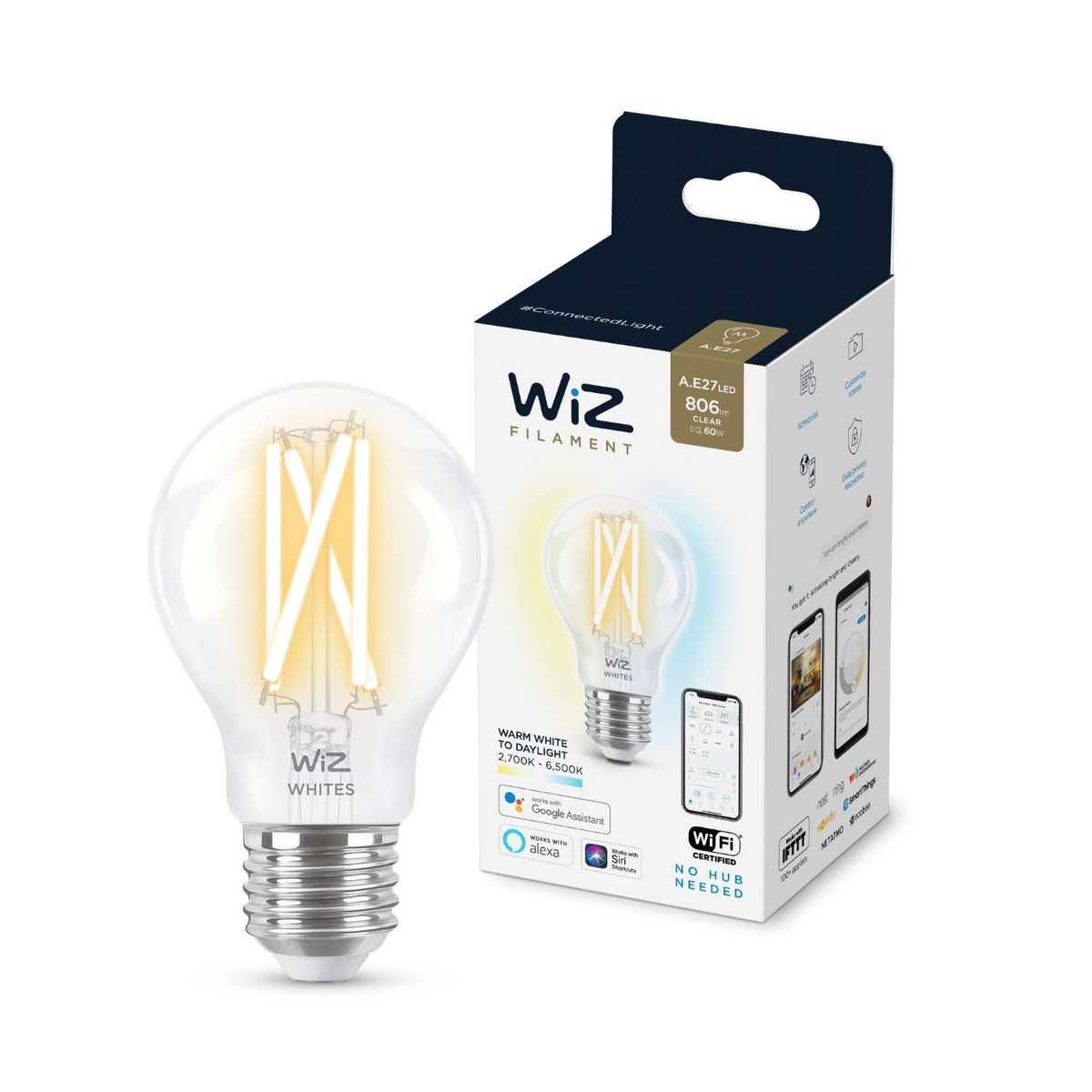 WIZ - Foco LED Filamento Inteligente WiZ Luz Fría y Cálida A60 7W