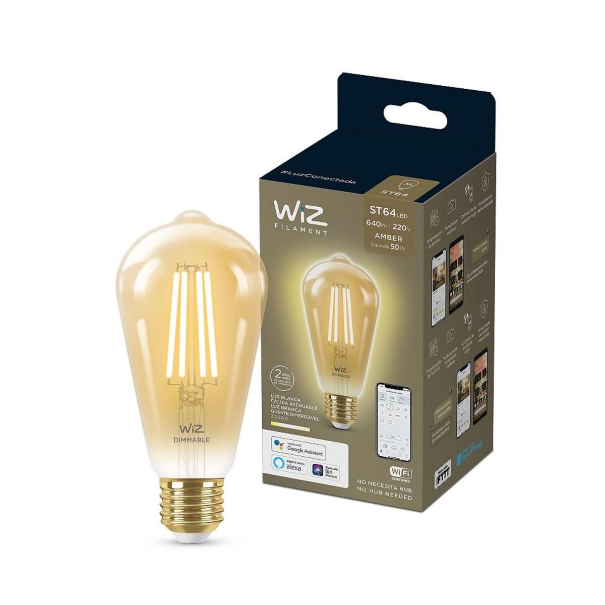 WIZ - Foco LED Inteligente Filamento Pera WiZ Vintage ST64 6.9W