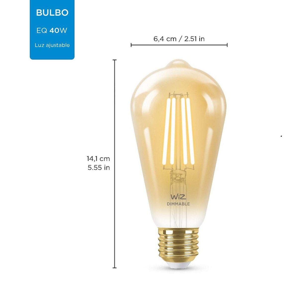 WIZ - Foco LED Inteligente Filamento Pera WiZ Vintage ST64 6.9W
