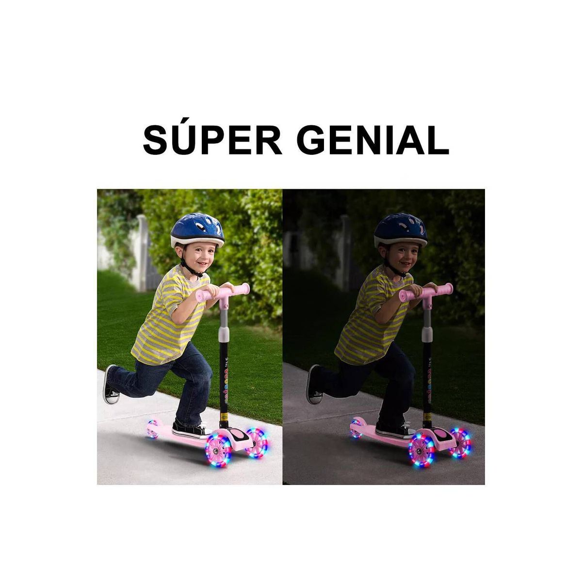 GENERICO - Scooter Plegable Para Niños Con Luces Rosa