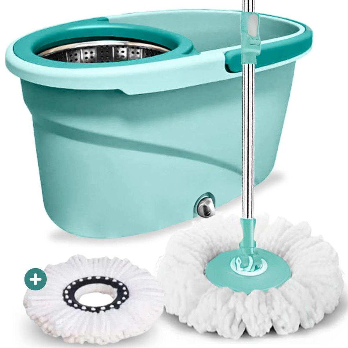 MINARI - Trapeador Premium Balde Escurridor Giratorio 2 Mopas VD T01V