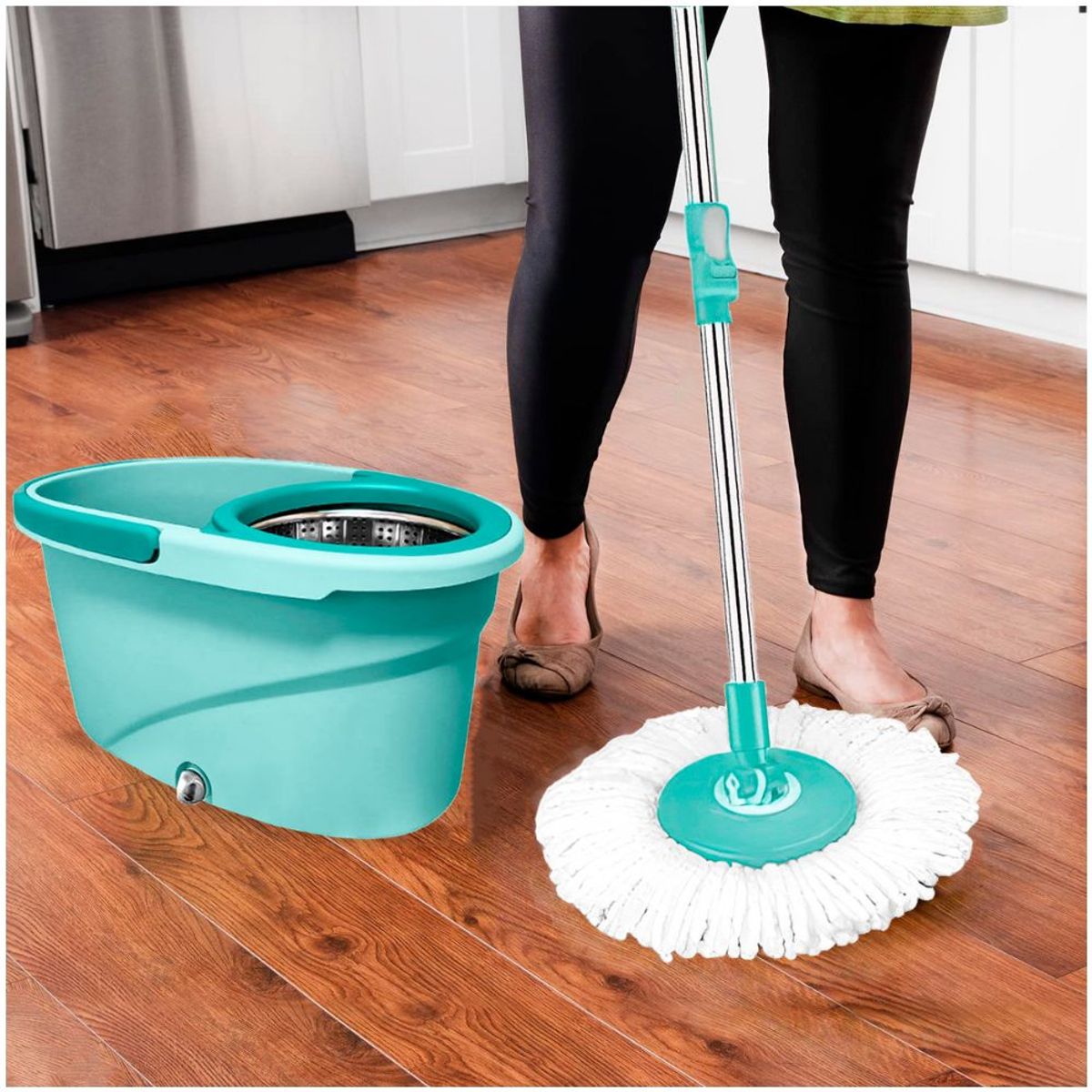 MINARI - Trapeador Premium Balde Escurridor Giratorio 2 Mopas VD T01V