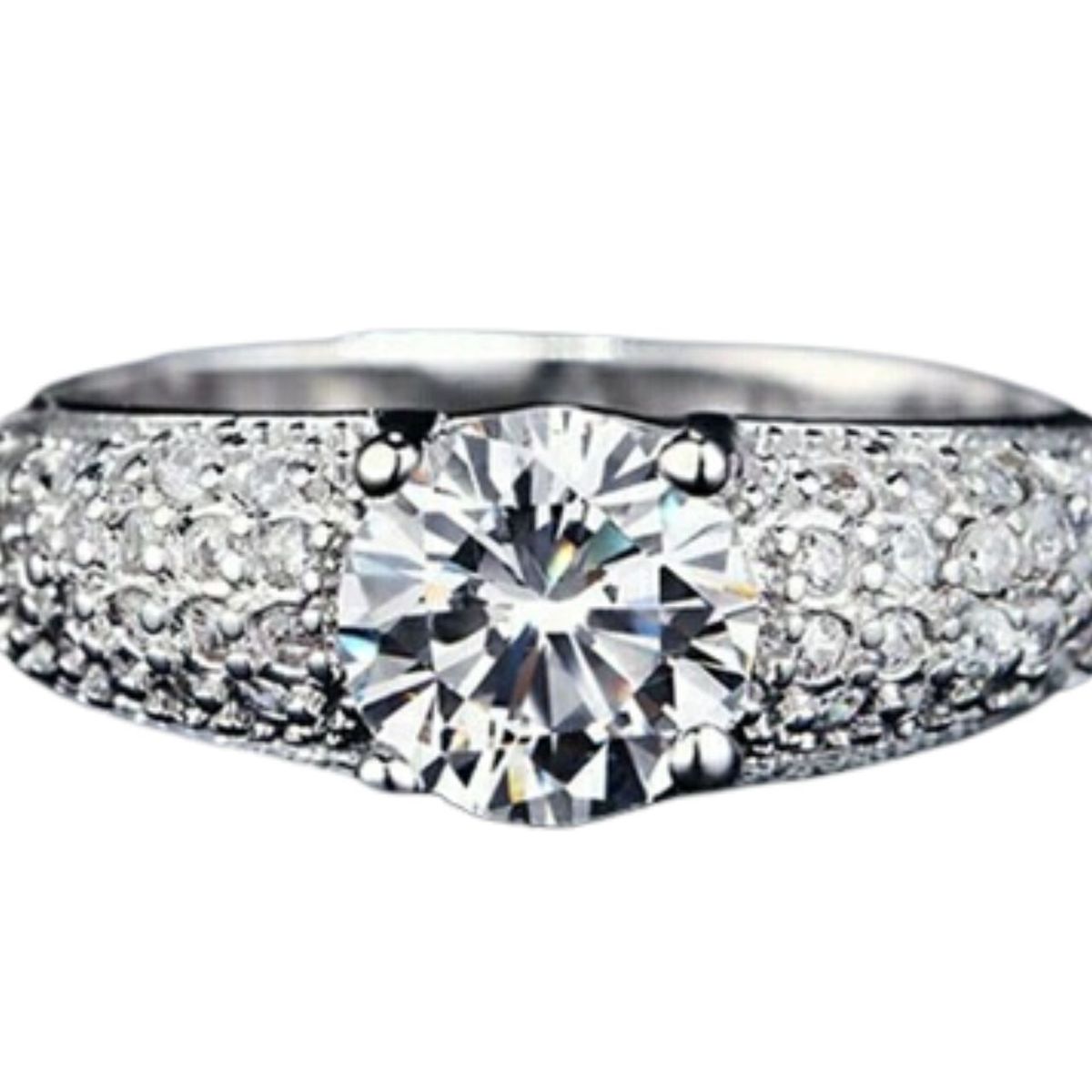 GENERICO - Anillo de Compromiso Shiny Deluxe Bañado Oro Blanco18K Genieka