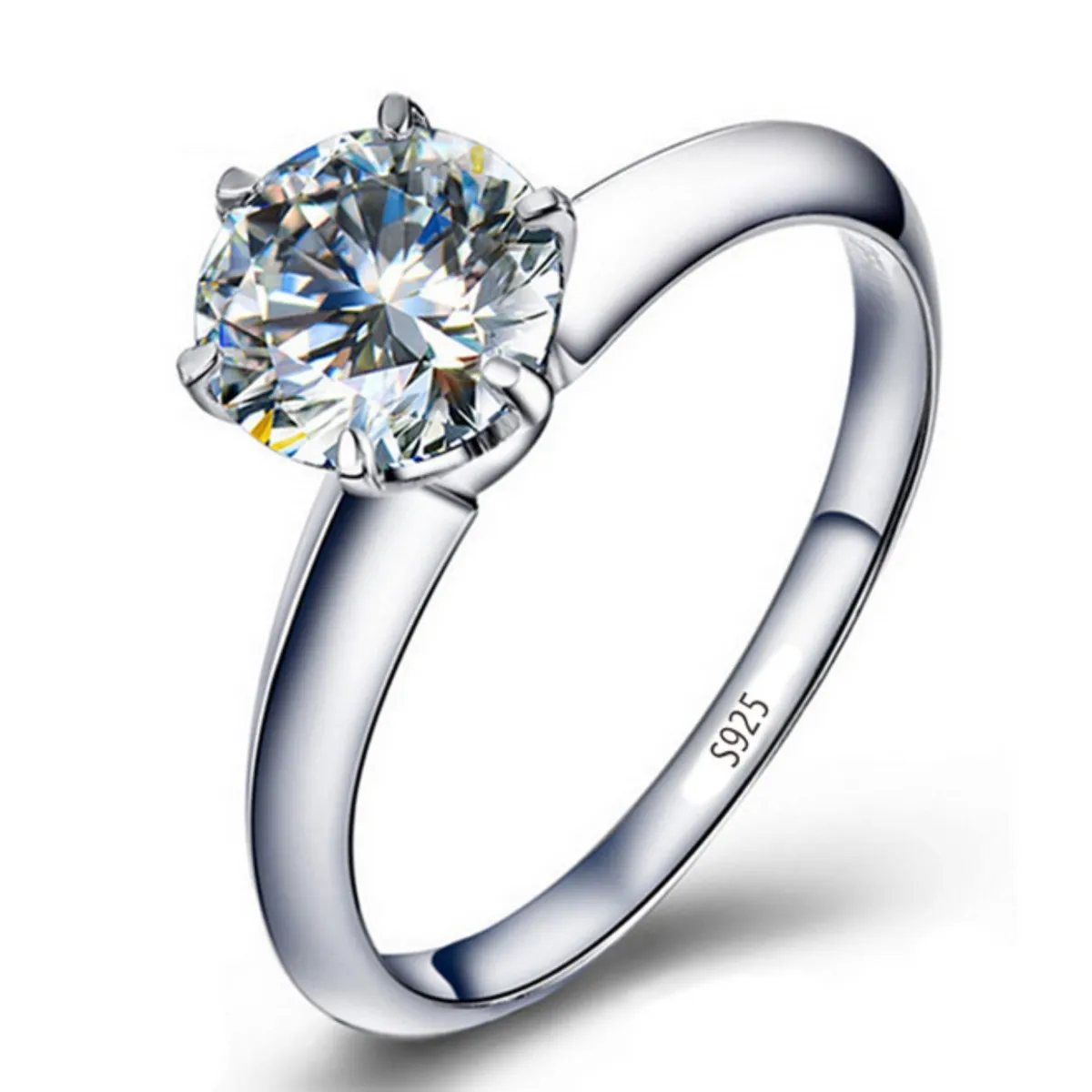 GENERICO - Anillo de Compromiso Solitario White Gold Bañado Oro Blanco18K Genieka