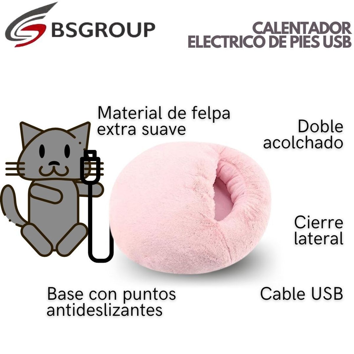 GENERICO - Calentador de Pies Electrico Felpa Rosa Kawai USB  Laptop