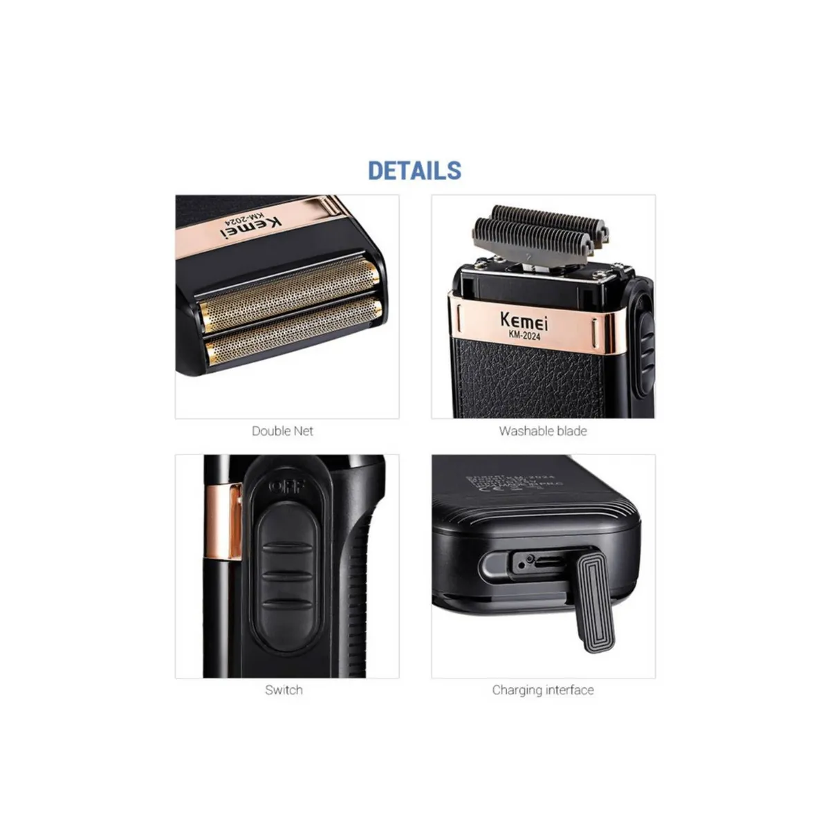 GENERICO - Maquina de Afeitar Recargable Doble Hoja Kemei-2024