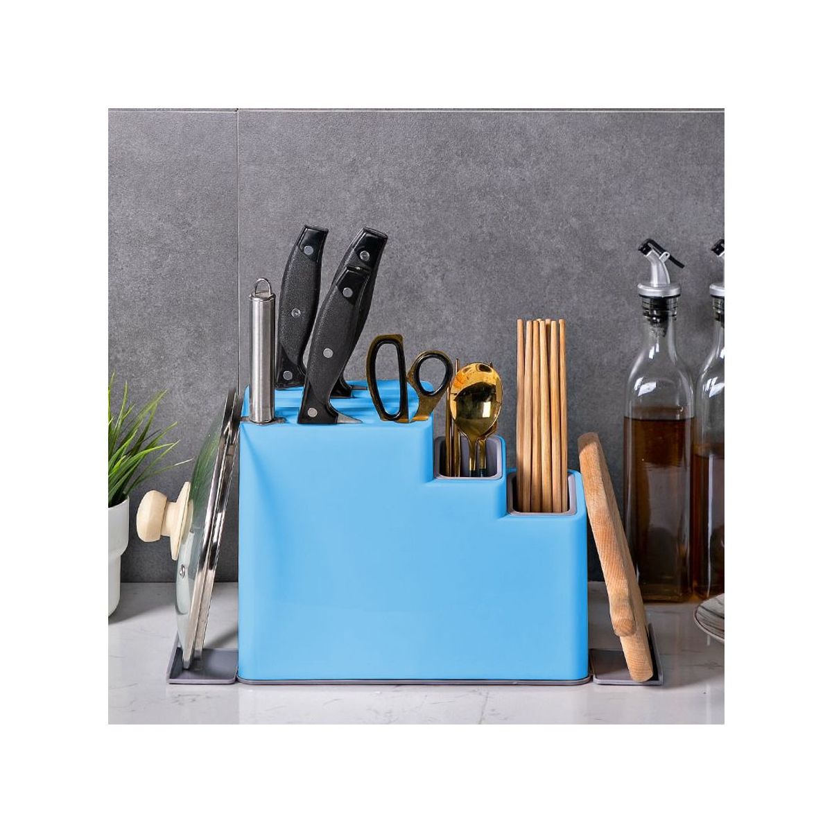 GRETAIL - Organizador Multiuso Para Cocina Cuchillos Tijera Utensilios Celeste