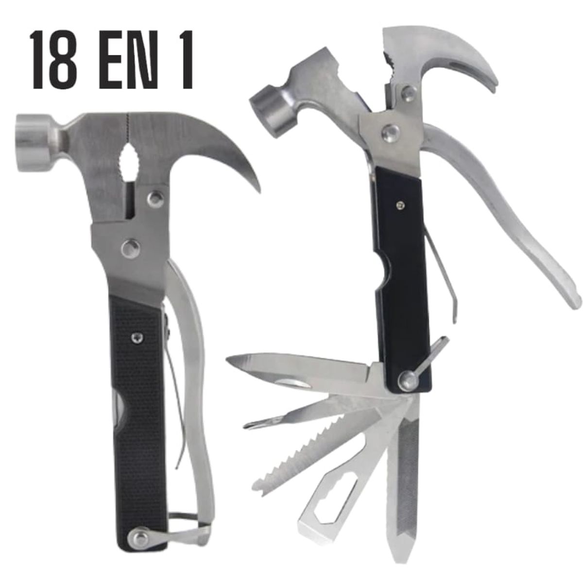 OEM - Martillo Multifunción 18 en 1 de Acero Serrucho Cuchillo Desarmador