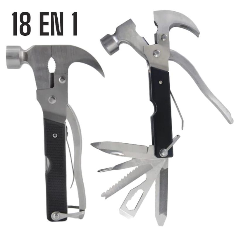 OEM - Martillo Multifunción 18 en 1 de Acero Serrucho Cuchillo Desarmador